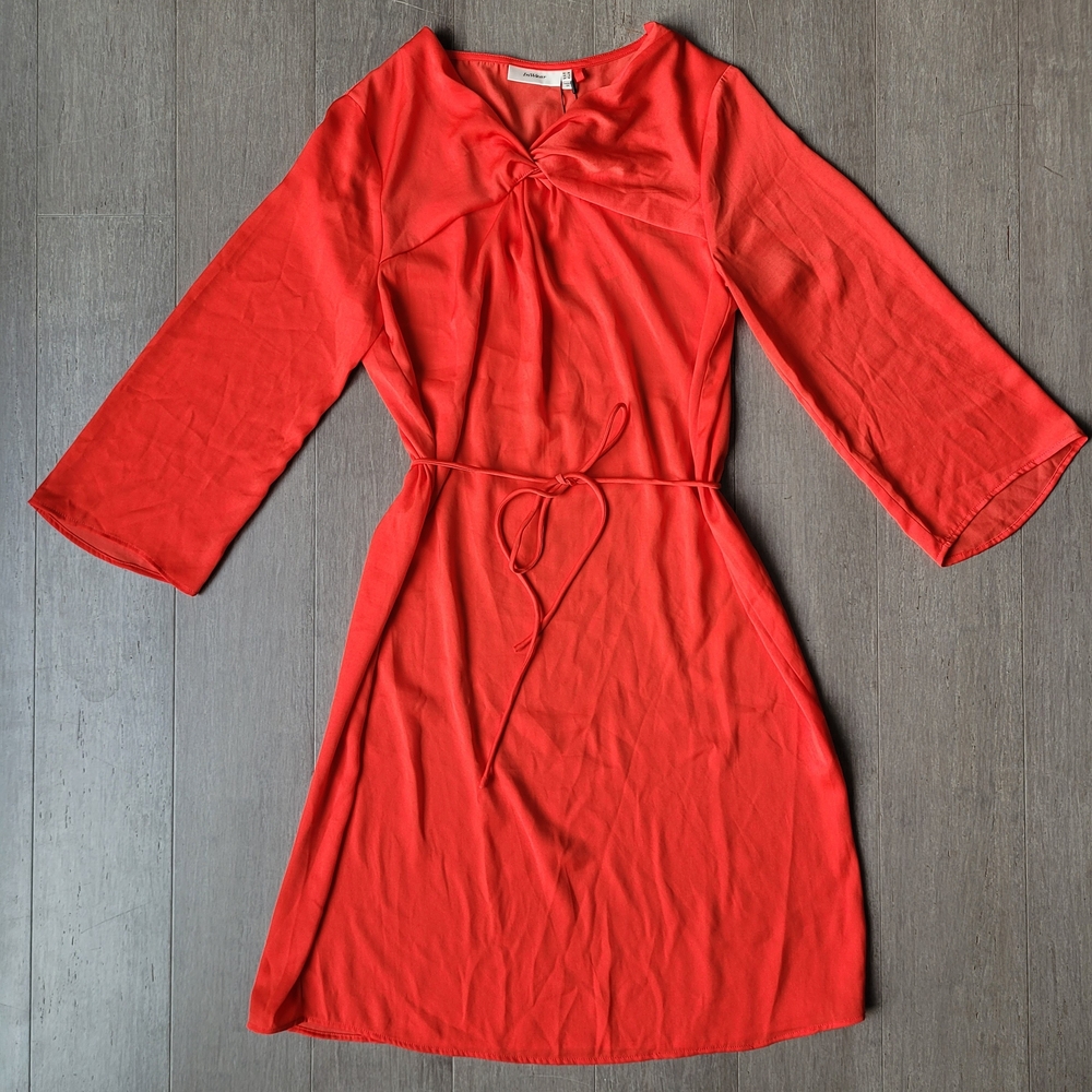 NWT InWear Red Satin Long Sleeve Dress Belted Size 6